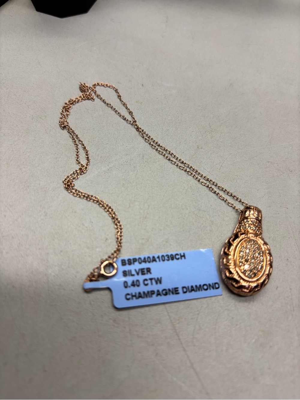 Silver Champagne Diamond 0.40 ctw Necklace - Rose Gold Tone Key Jewels 💎